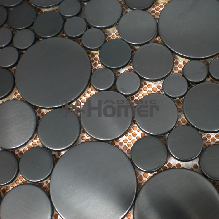 free shipping, big and small  round black drawbench stainless steel  mosaic tile black color metal wall tiles HME8023