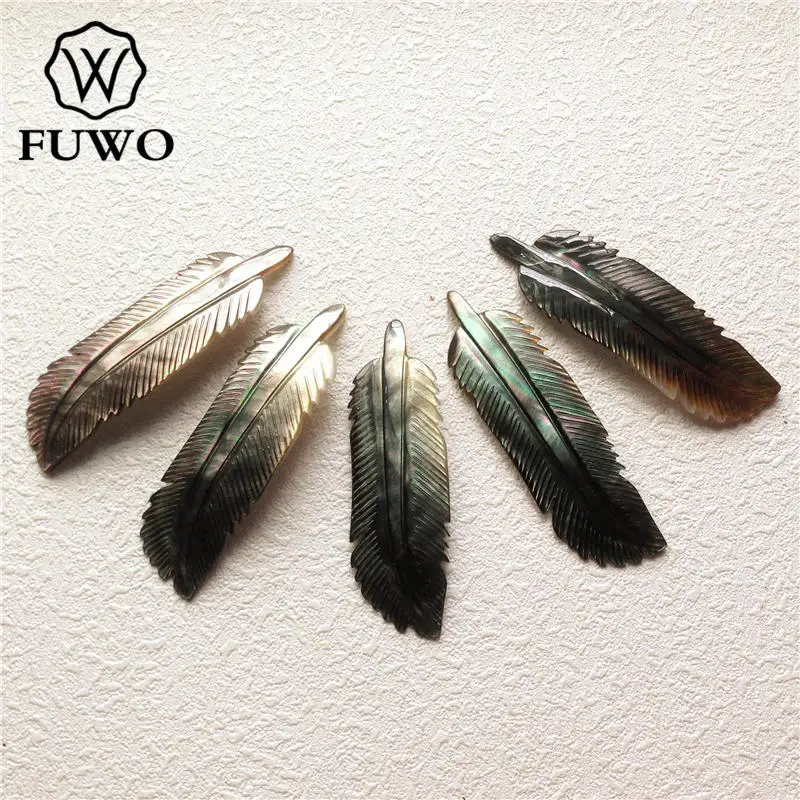 FUWO Hand Carved Feather Shell Pendant Natural Mother of Pearl Shell Charm Fashion Jewelry making Supplies Wholesale S004 3inch