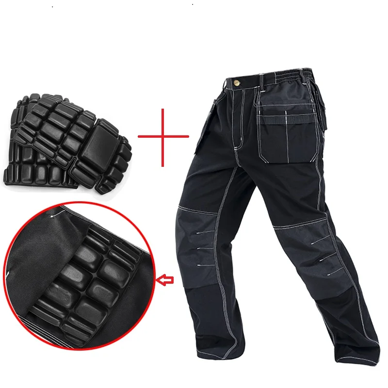 

Men Working Pants Multi Pockets Trousers With Removable Eva Knee Pads Top Quality Mechanic Cargo Pan New 2024