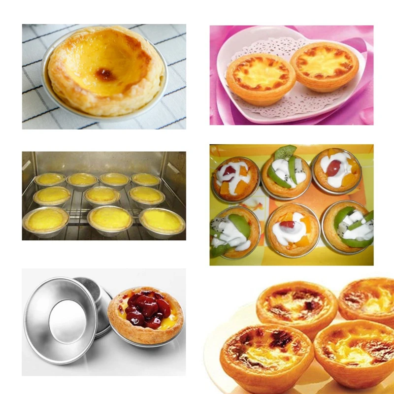 Aomily 6pcs/Set Silver Eggs Tarts Mold Mini Homemade Pie Quiche Baking Pan Cookies Pudding Mould DIY Baking Aluminum Alloy Tools