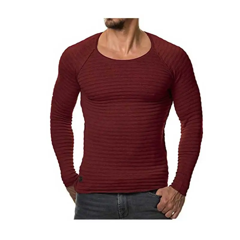 2025 Spring Fashion Men\'s Casual T Shirt O-Neck Striped Male Streetwear Knitted Slim Fit Long Sleeve T-Shirt Men Tops MY059