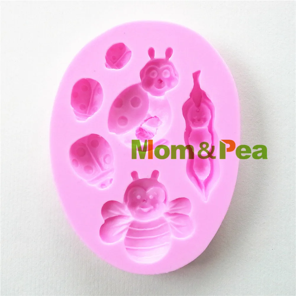 Mom&Pea 0850 Free Shipping Ladybird & Bee Shaped Silicone Press Mold Cake Decoration Fondant Cake 3D Mold Food Grade