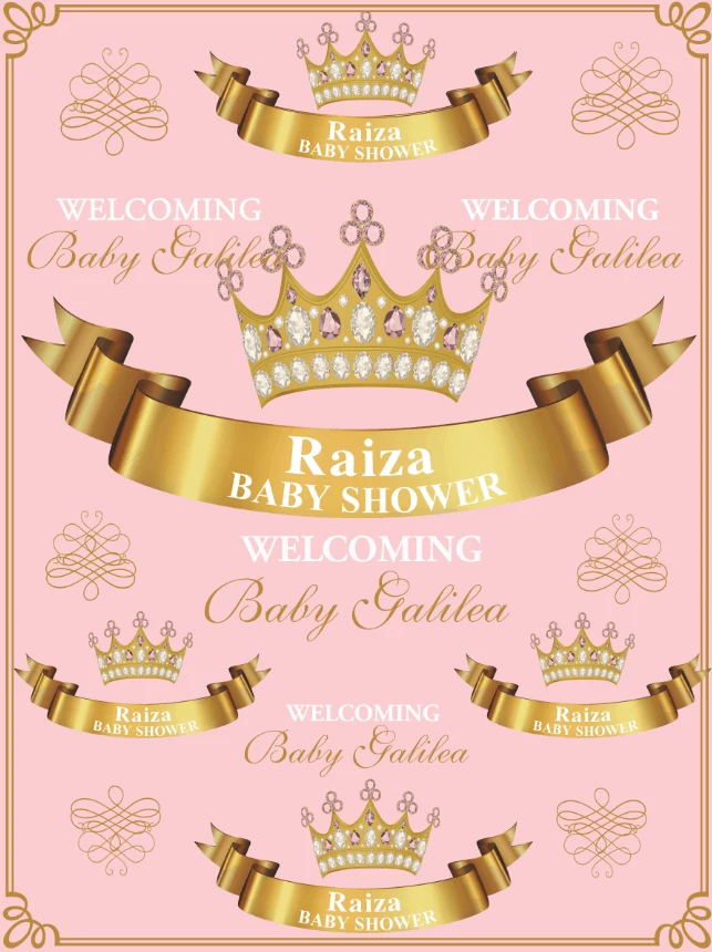 5x7FT Diamonds Crown Gold Ribbon Pink Princess Baby Shower Custom Photo Backgrounds Studio Backdrops Vinyl 220cm x 150cm