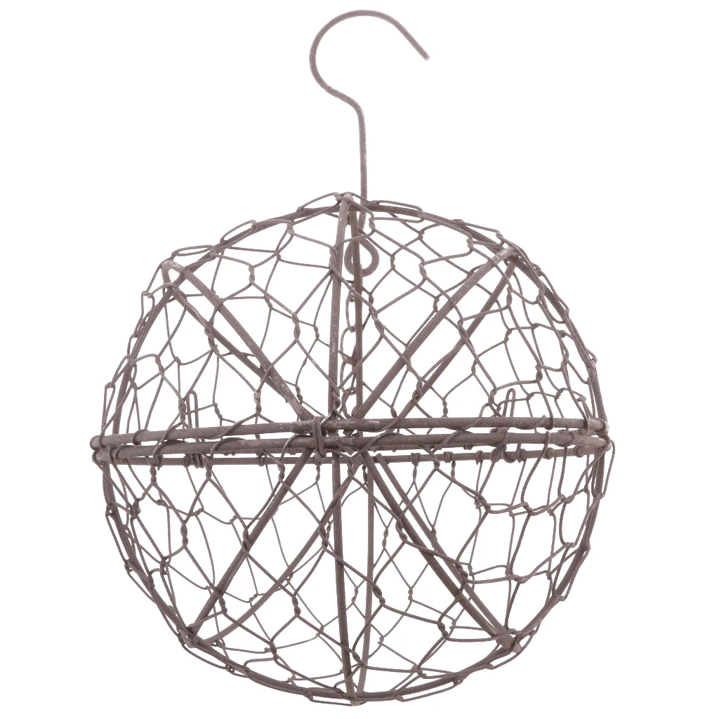 MagiDeal Rustic Romantic Iron Frame Ball Shape Succulent Pot Hanging Pot Hanging / Freestanding Metal Planter Flower Pots