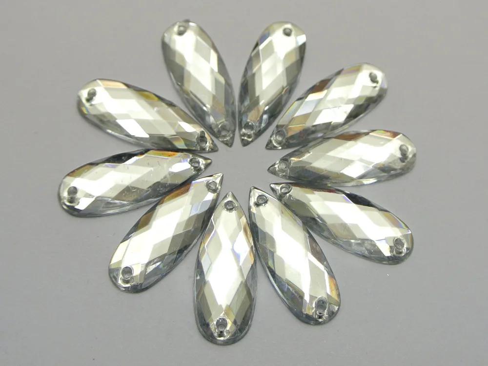 100 Clear Flatback Acrylic Long Drop Rhinestone Button 8x22mm Sew On Beads