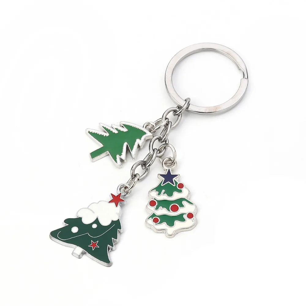 Doreen Box Keychain & Keyring Christmas Santa Claus Dull Silver Color Multicolor Green Christmas Tree Snowflake Enamel, 1 Piece