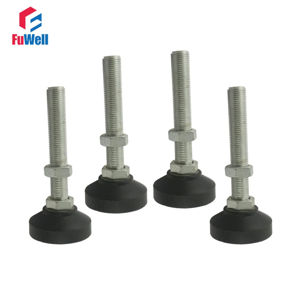 4pcs M8/M10/M12 Thread Adjustable Foot Cups Reinforced Nylon Base 40/50mm Diameter Articulated Feet 60/80/100mm Leveling Foot