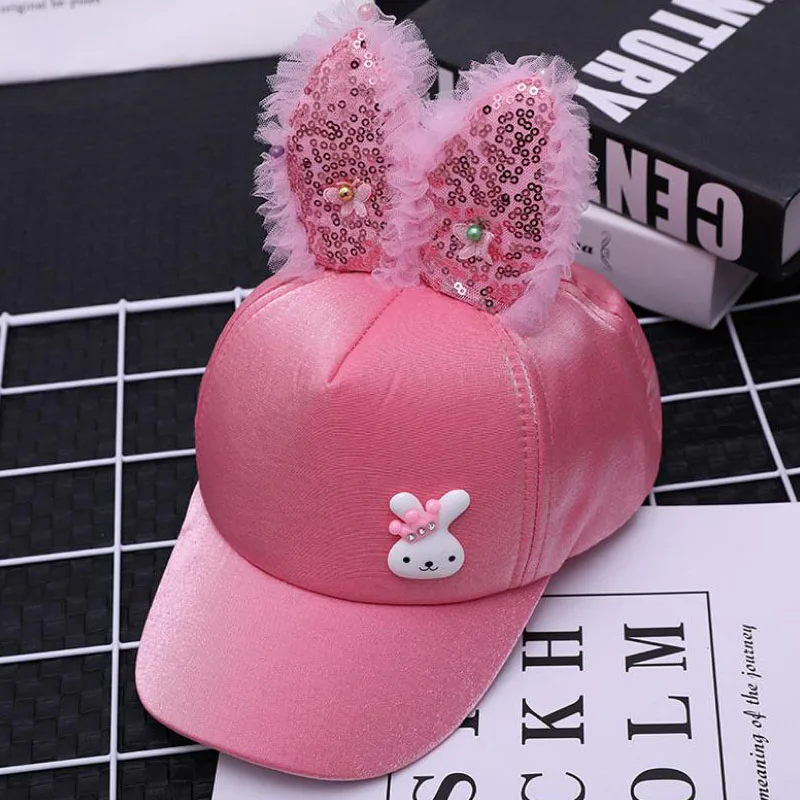 Doitbest Korea Children Hip Hop Baseball Cap Summer Sequined rabbit ears Sun Hat Cartoon Boys Girls snapback Caps