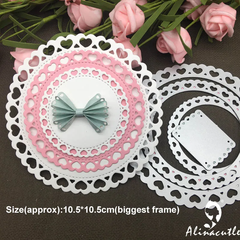 Alinacutle Die Cut Metal Cutting Die Round Frame Heart Border Rosette Edge Scrapbooking Paper Craft Album Card Punch Art Cutter