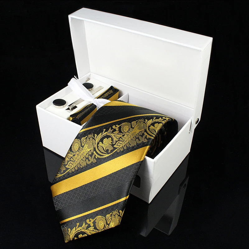 KAMBERFT Luxe Stropdassen voor Mannen Paisley Zijde Jacquard Geweven Tie Zakdoek Manchetknopen & clips Gift Box Set Wedding Party Hals tie