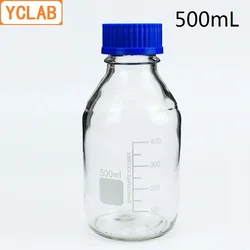 YCLAB 500mL Reagent Bottle Screw Mouth with Blue Cap Transparent Clear Glass Medical Laboratory Chemistry Equipment