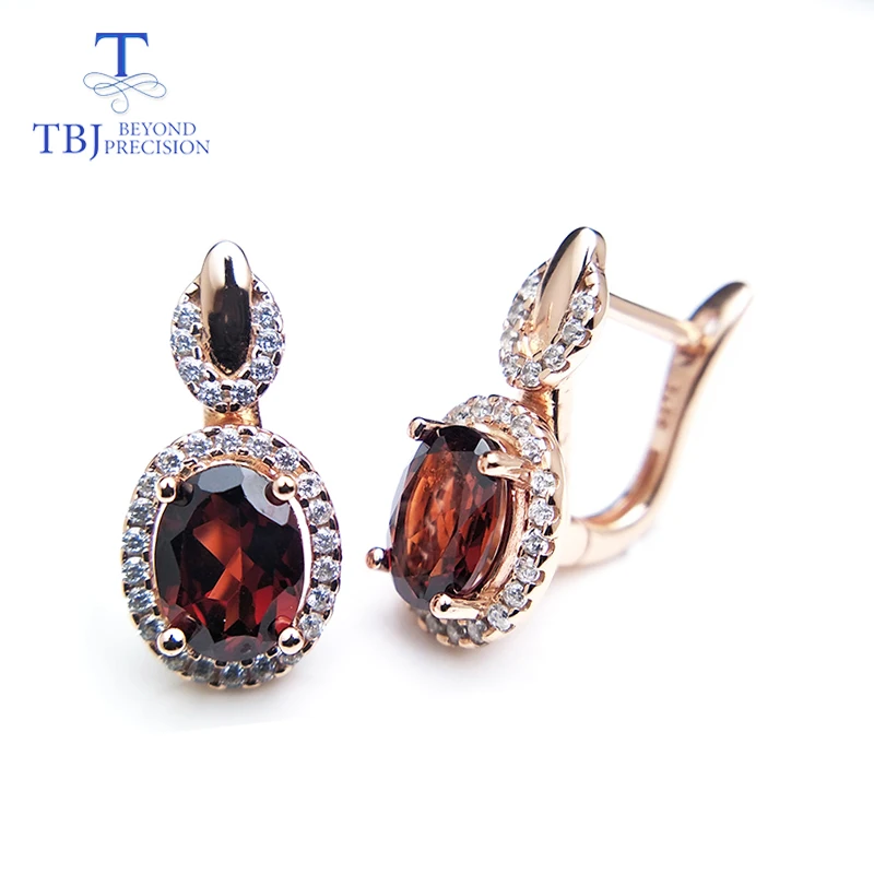 TBJ 925 silver earring clip with natural Mozambique Garnet ov6*8,natural garnet earring for women with gift box ,free shipping