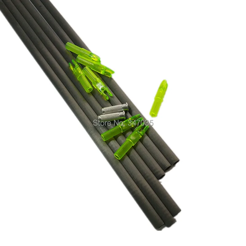 

100Pcs Pure Carbon Arrow Shaft Spine 340 400 500 600 + 200Pcs Insert + 200Pcs Nock for ID6.2mm Shaft Archery Bow