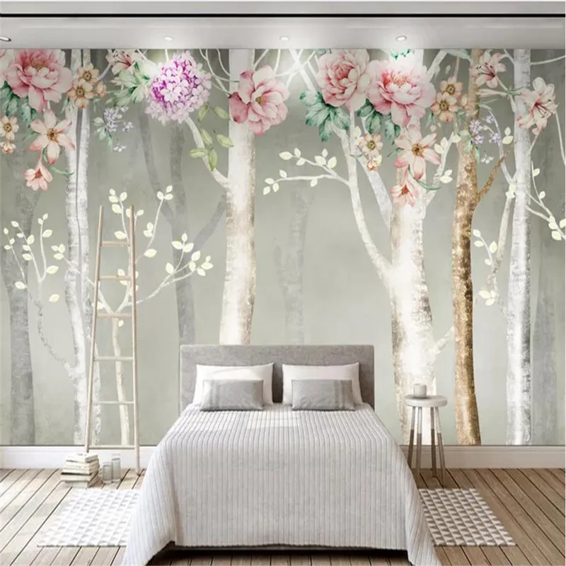 Custom wallpaper beautiful forest fresh art TV background wall painting high-grade waterproof material