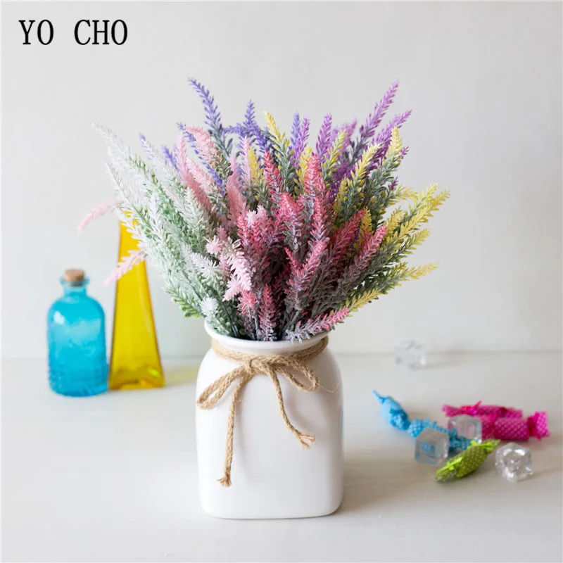 YO CHO Wedding Bouquet Bride Bridesmaid Lavender Flower Bouquets White Purple Artificial Flowers DIY Home Party Wedding Supplies