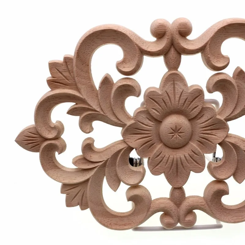 RUNBAZEF Woodcarving Furniture Decoration Style SolidWood Round Applique Door Heart Decorative Flower Funko Pop Artesanato Craft
