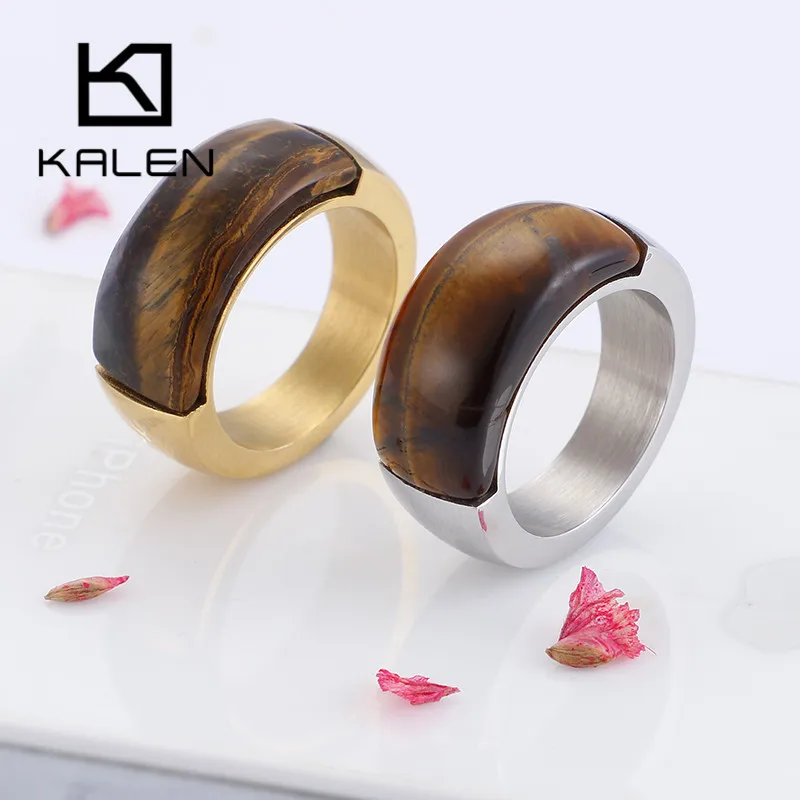 KALEN Gold Color Stainless Steel & Colorful Stone Rings For Women Trendy Glass Wedding Rings Anillos Mujer Party Jewelry Gifts