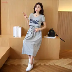 New breastfeeding Maternity Dress Breastfeeding Two-piece Suit Short-sleeved Maternity Clothes For Pregnant Women Long dresses