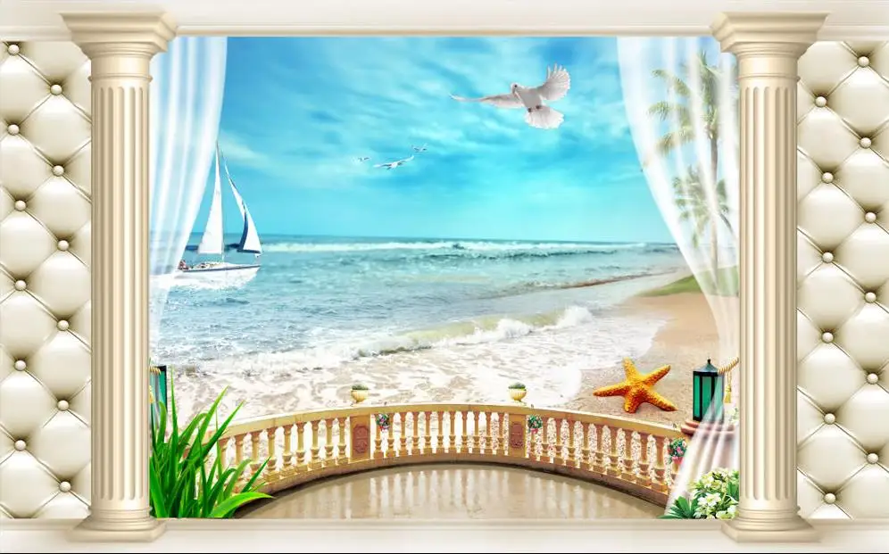 

3D landscape Roman balcony TV backdrop soft pack stereoecopic wallpaper 3d mural paintings