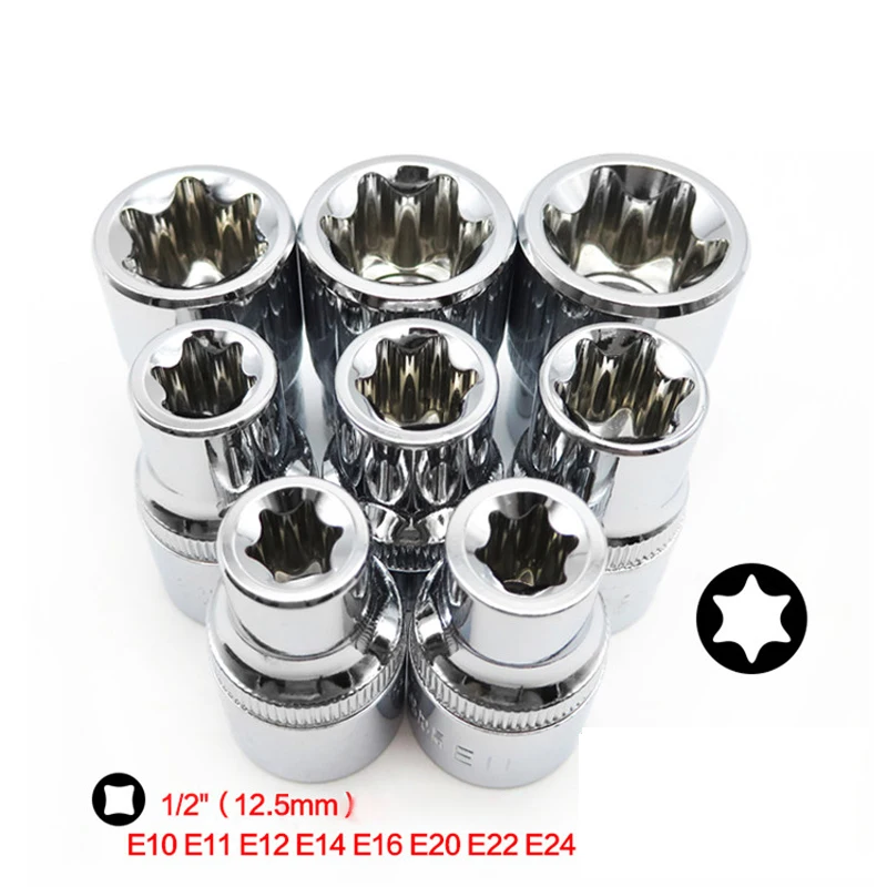 

8PC 1/2 Inch(12.5mm) Torx Star Bit Female E Socket Set Hand Tool E10 E11 E12 E14 E16 E20 E22 E24