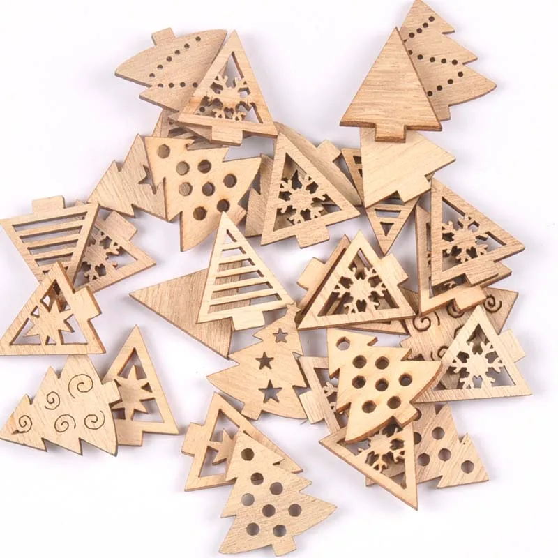 50pcs 22-30mm Natural Wood Crafts christmas trees DIY Scrapbooking For Wooden Ornament Home Decoration Sewing Accessories m2502