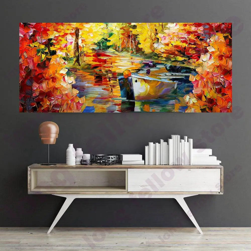 

Handpaint Knife Painting Artwork The Boat on the Lake Knife Oil Canvas Painting for Home Decoration Room Lobby Wall Art Dropship