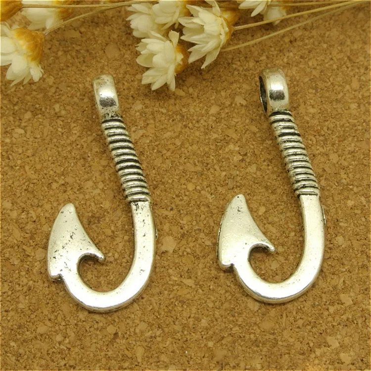 High Quality 100 Pieces/Lot 30mm*13mm Metal Charms Jewelry Making Fish Hook Charms Wholesale