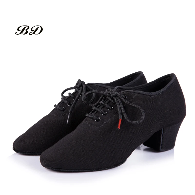 Oxford Cloth Latin Dance Shoes Sneakers WOMEN Jazz Modern Non-slip Soft Sole Genuine Leather Vamp Heel 5cm Slip-UP Teacher Train