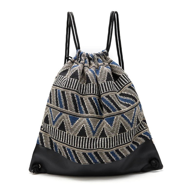 Annmouler Large Backpack Tribal Drawstring Backpack Gypsy Bohemian Rucksack Bag High Quality Ladies Shoulder Bag Fabric Hobo Bag