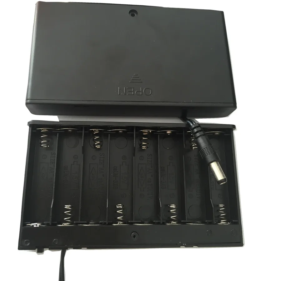 high quality 1piece 8AA Battery Holder Case Cell Box 12V ON OFF switch 150mm wire Dia 5.5X2.1mm connector