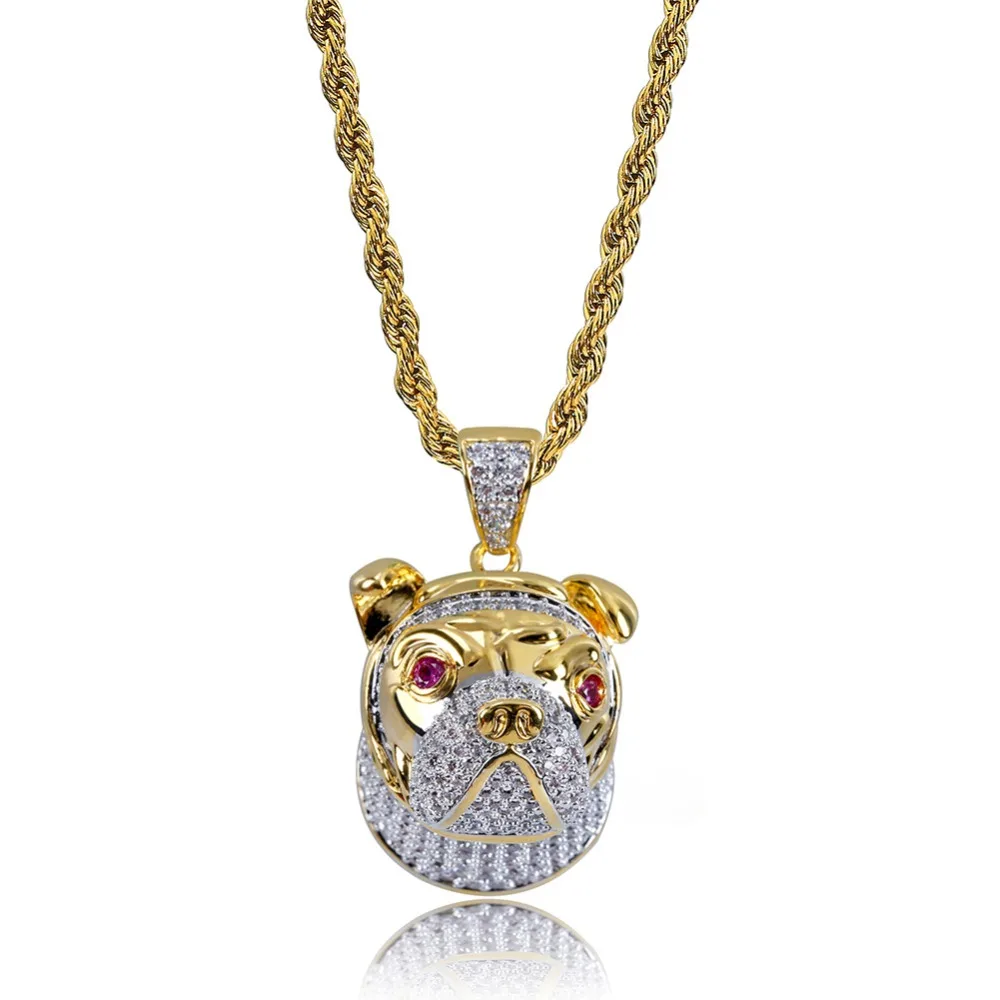 TOPGRILLZ Hip Hop Dog Head Necklace Pendant Charm For Men Women Gold Silver Color Cubic Zircon Jewelry Gifts