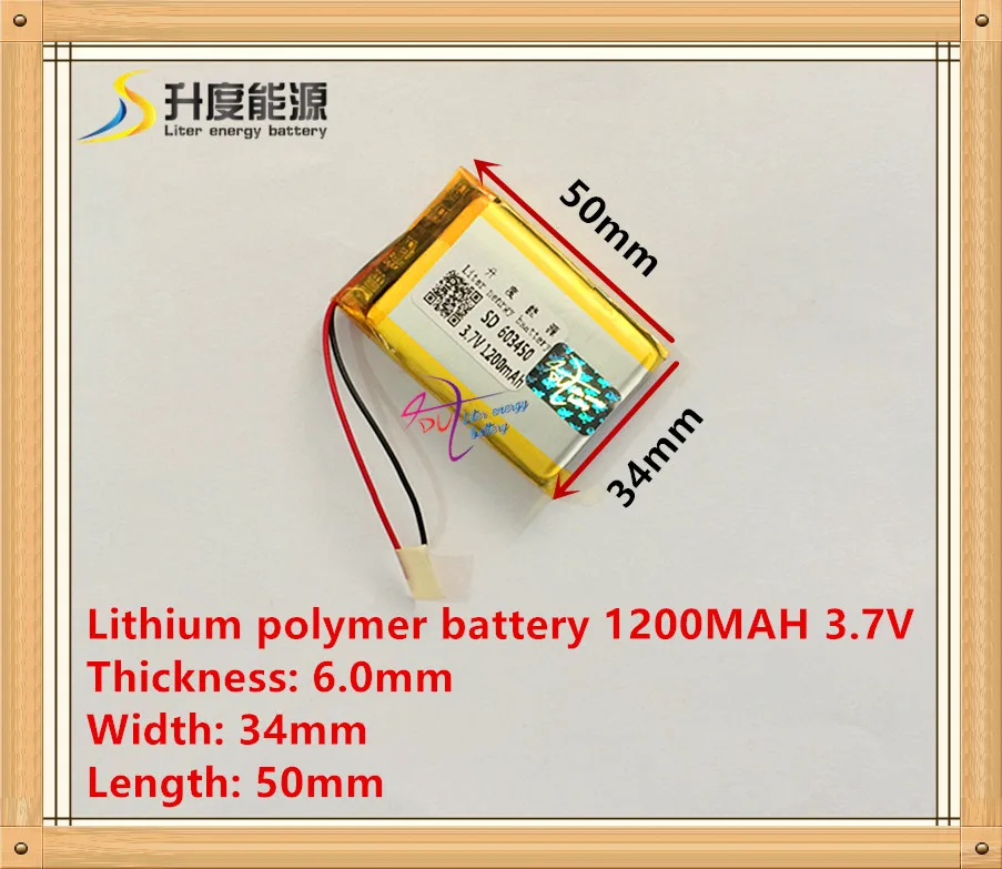 li-polymer rechargeable battery 3.7V 603450 Lithium polymer battery 1200mAh 063450 ( size: 6*34*50mm)