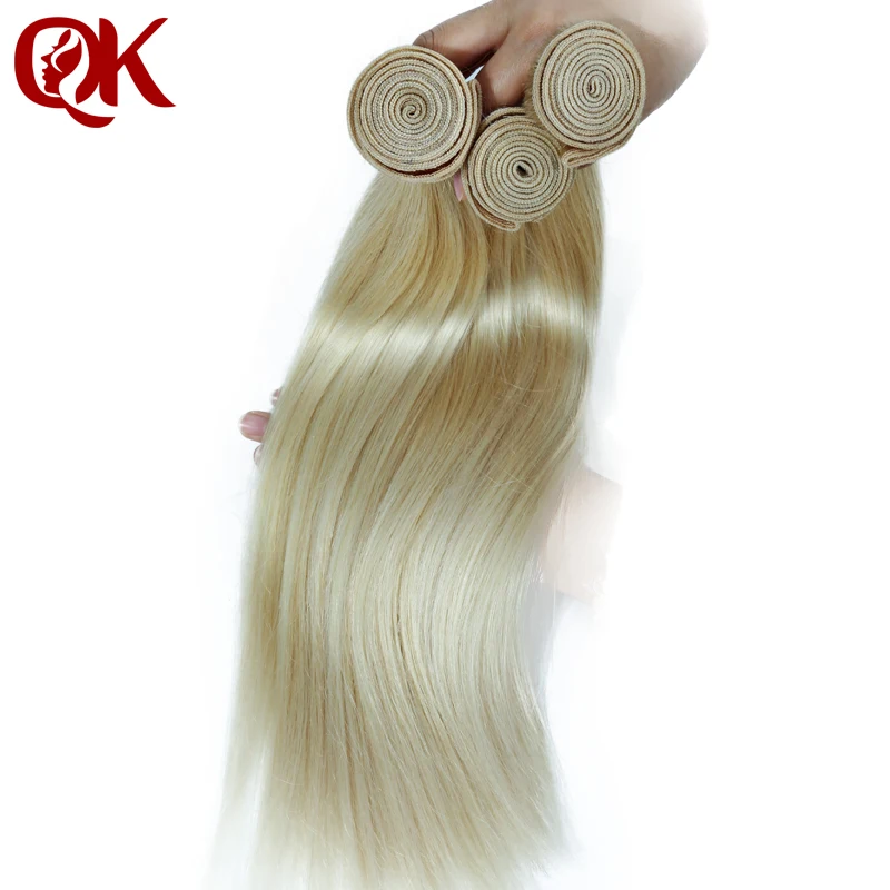 Queenking Haar Braziliaanse Steil Haar Bundels Weave Platinum Blonde #60 Kleur Remy Human Hair Extensions 12-28 Inch