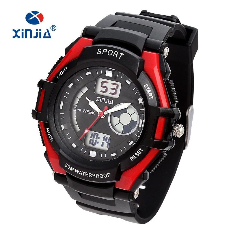 New Cheap 5 atm Light Analog Digital wristwatch Girl Boy Sports Watches 50M Waterproof Rubber Watch
