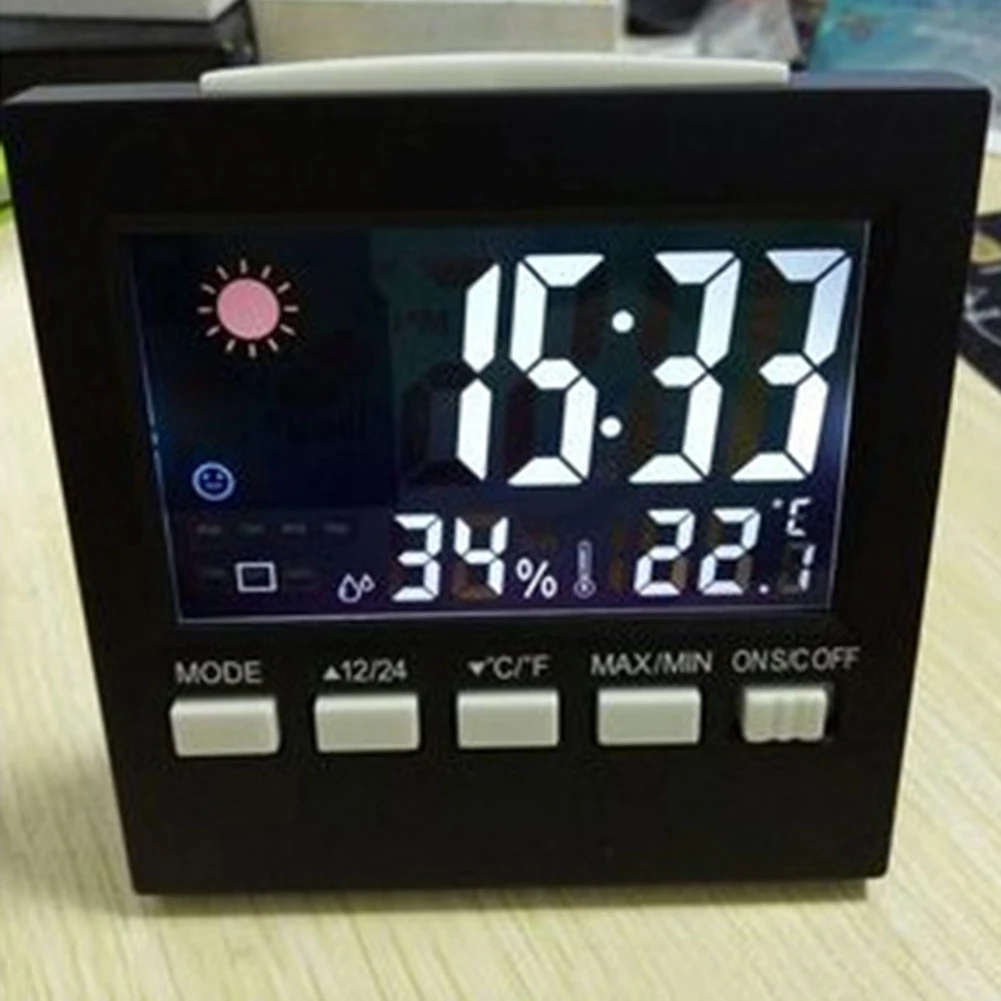 1pc Display digitale intelligente Stazione meteorologica Allarme Calendario/Funzione orologio Termometro Misuratore di umidità della temperatura