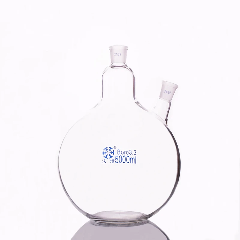 FAPE Two-necked flask oblique shape, Two necks standard grinding mouth, 50mL-500mL-15000mL 24/29, Two-necked flat bottom flask