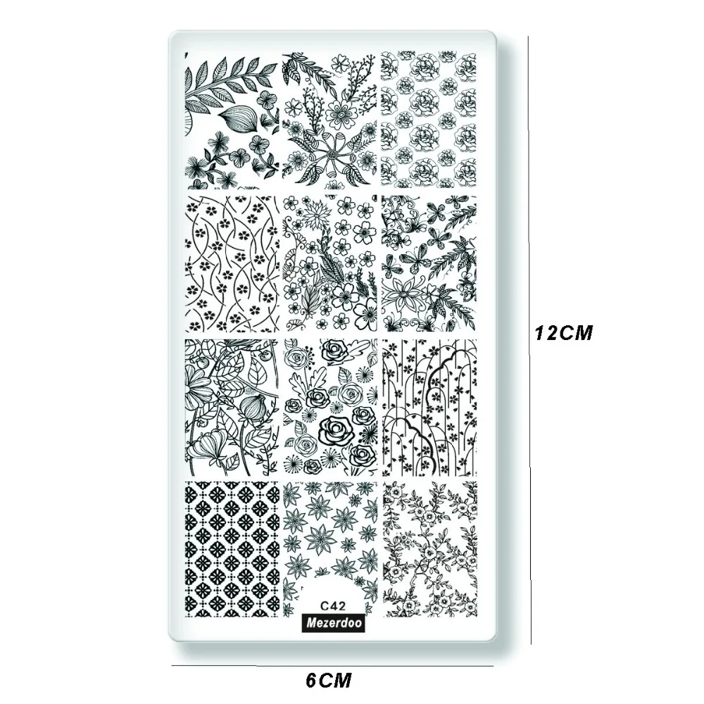 Nail Stamping Template Line Facial Fall Flower Leave Willow branches Pattern Rectangle Manicure DIY Nail Art Image Plate C42