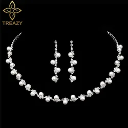 TREAZY Simulated Pearl Bridal Jewelry Sets Fashion Rhinestone Choker Necklace Earrings African Wedding Jewelry Sets for Women