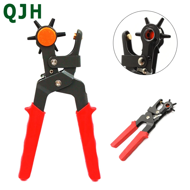 Functional Labor-saved Leather Hole Puncher DIY Handwork Craft Tool Punching Pliers Revolving 6 Sizes Punch Head 2.0mm~4.5mm