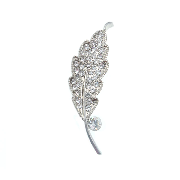 50pcs/lot free shipping feather shape clear rhinestone crystal Brooch pin/lapel pin For party/Gift