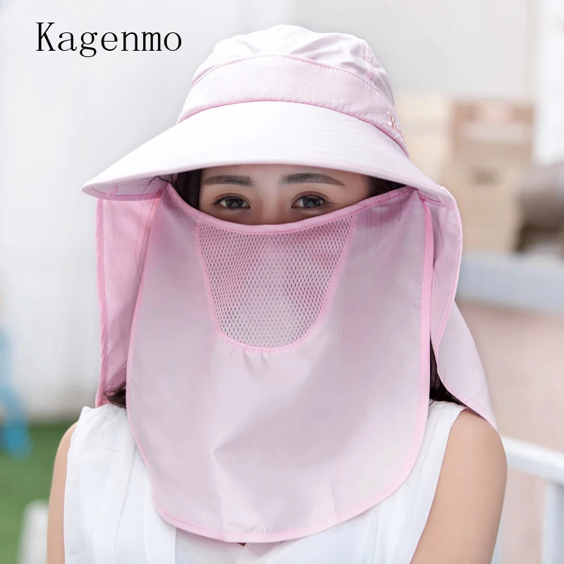 Kagenmo 2017 full protection female ride hat face neck protection sun hats thin cotton breathable women cap summer screen caps