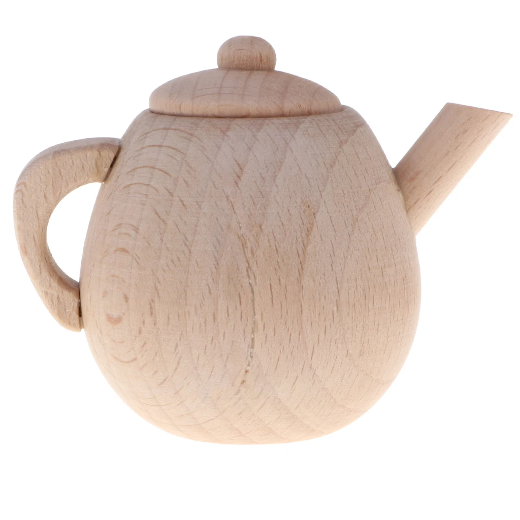 Wooden Educational Pretend Play Toy - Natural Wooden Teapot for Girls Role Play Game