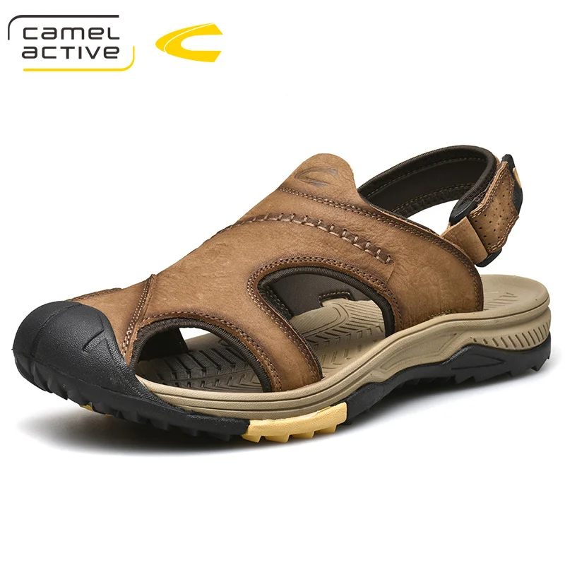 

Camel Active 2019 New Outdoor Travel Men's Sandals Fashion Flexible Genuine Leather Shoes Men Sandal Soft Lightweight Beach Flat