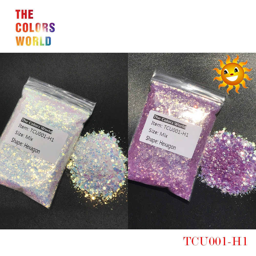 TCT-240  UV Glitter Ultraviolet Light Hexagon Shape Mix Size Nail Glitter Nail Decorations Nail Gel Makeup DIY Henna Accessorie