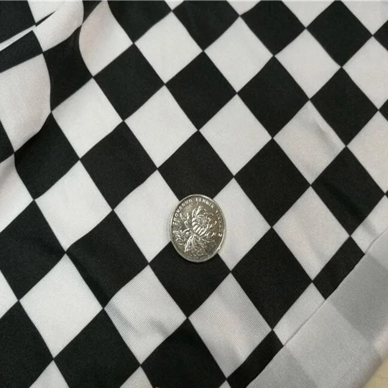 4 Side Stretch, Swimming Fabric, Cotton/Spandex Knit Fabric, Black/White Square Printing Fabric, Sewing, Swimsuit, DIY, Sports C view 5