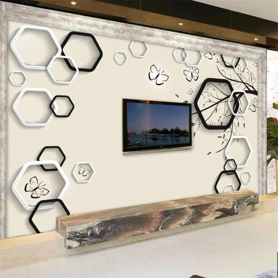 

Custom wallpaper papier peint 3d mural background wall branches hexagonal living room bedroom behang papel de pared 3d wallpaper