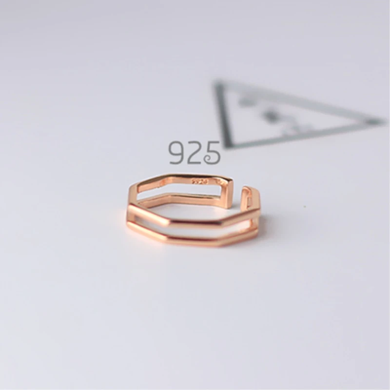 Simple Geometry Heptagon Silver Color Temperament Resizable Opening Ring For Women Luxury Jewelry SRI008