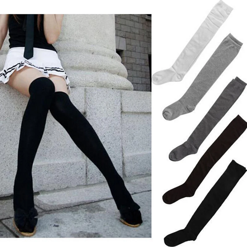 

1Pair Sexy Cotton Over The Knee Socks Thigh High Stocking Thinner Black Grey White Warm Long Stocking Drop Shipping