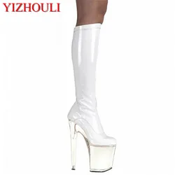 Sexy crystal super high heel 20cm centimeter princess shoe, the light paint leather stage model runway Dance Shoes