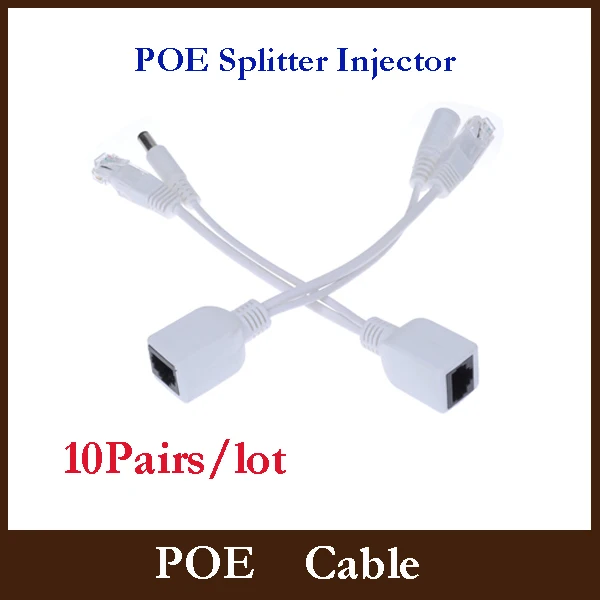 10Pairs/lot Power Over Ethernet Passive PoE Injector Splitter Adapter Cable Kit New white POE cable POE splitter